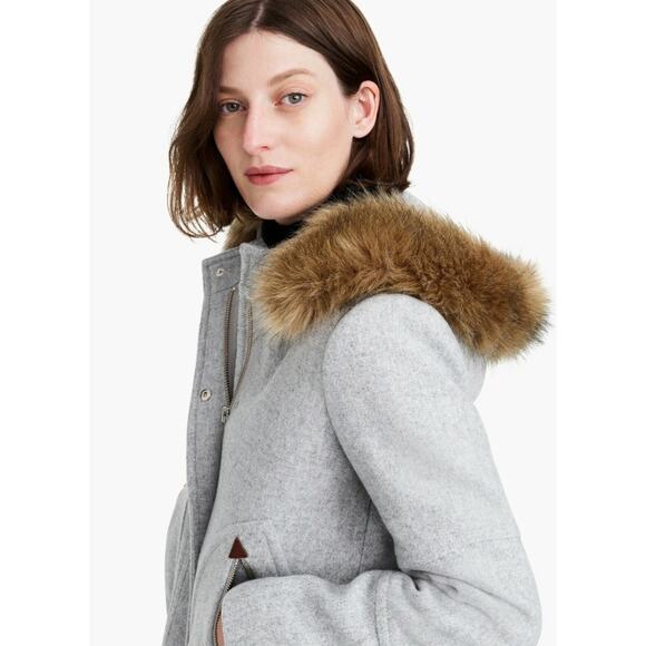 new J CREW light gray wool faux fur hooded Chateau parka winter coat jacket - Picture 3 of 14